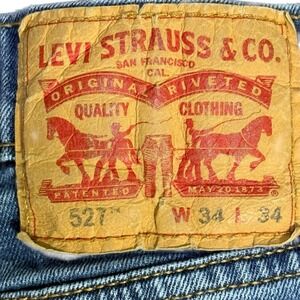 Levis 527 Jeans Mens 34x34 Blue Bootcut Waterless Denim Lightly Distressed